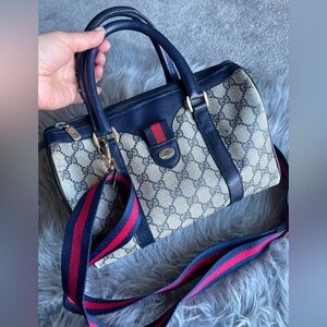 Gucci authentic vintage web sherry line Boston bag (NW410)